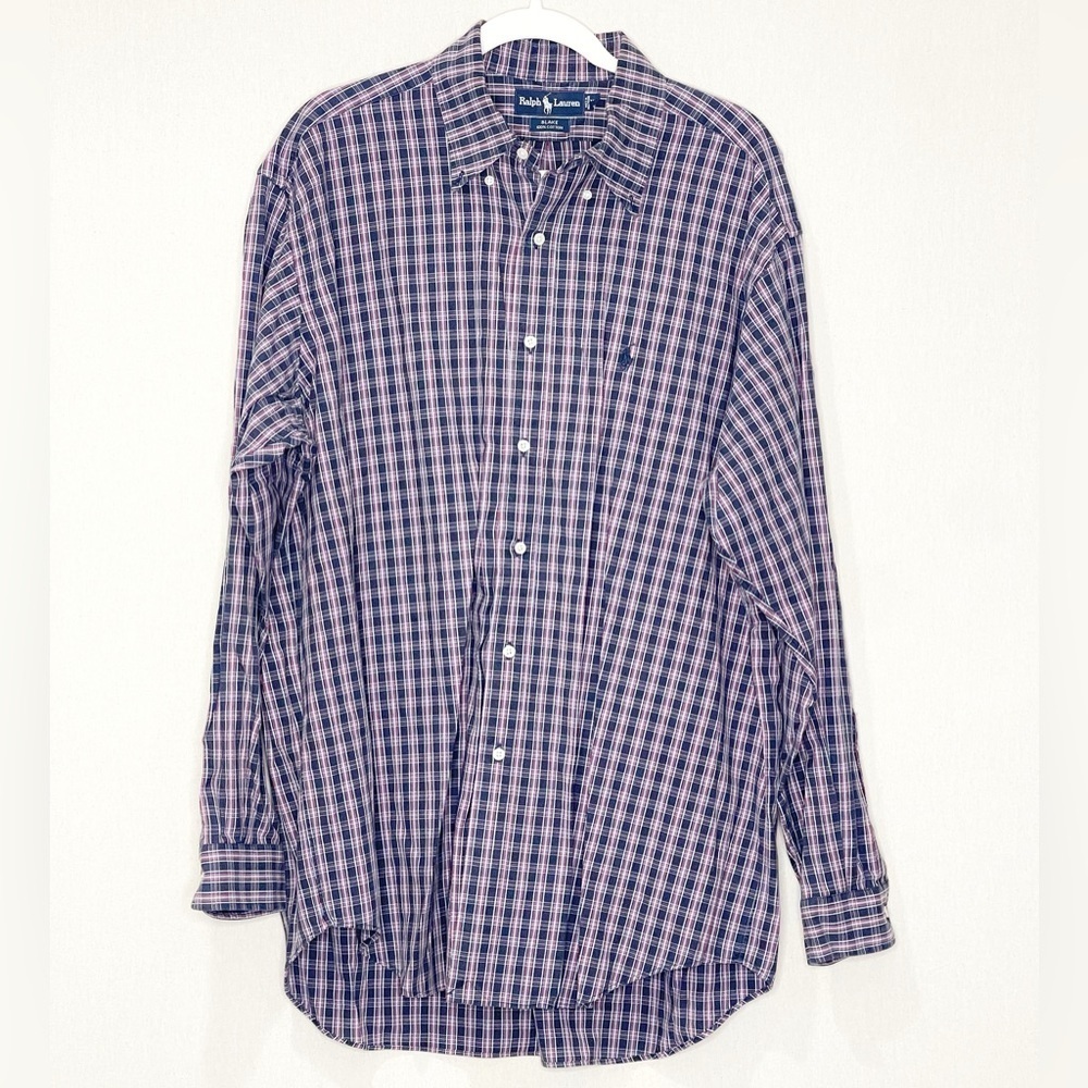 Ralph Lauren‎ Blake Button Down Plaid 100% Cotton Shirt Size Large Blue Red